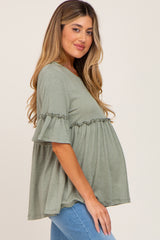 Light Olive Ruffle Accent Babydoll Maternity Top