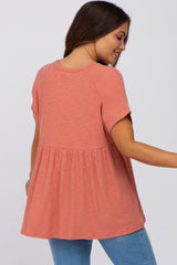 Rust Ribbed Button Front Maternity Top