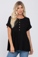 Black Ribbed Button Front Maternity Top