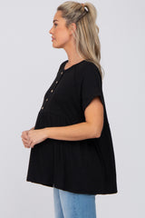 Black Ribbed Button Front Maternity Top