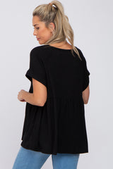 Black Ribbed Button Front Maternity Top