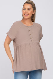 Taupe Ribbed Button Front Maternity Top