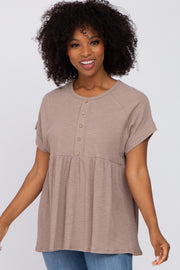 Taupe Ribbed Button Front Top