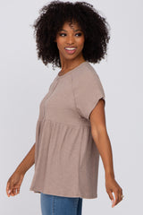 Taupe Ribbed Button Front Top