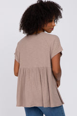 Taupe Ribbed Button Front Top