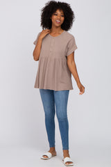 Taupe Ribbed Button Front Top