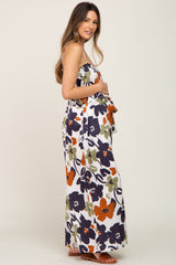 Olive Floral Smocked Cropped Wide Leg Maternity Jumpsuit