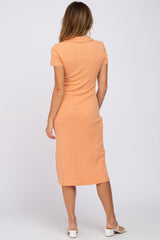 Peach Collared Ribbed Midi Dress