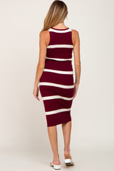 Burgundy Striped Sleeveless Sweater Maternity Midi Dress