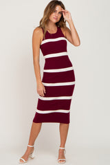 Burgundy Striped Sleeveless Sweater Maternity Midi Dress