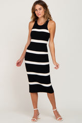 Black Striped Sleeveless Sweater Maternity Midi Dress