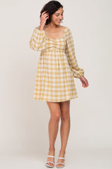 Mustard Plaid Long Sleeve Dress