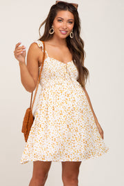 Yellow Floral Smocked Ruffle Strap Maternity Mini Dress