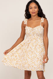 Yellow Floral Smocked Ruffle Strap Mini Dress