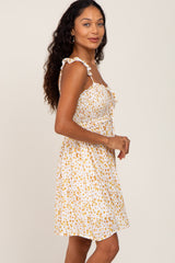 Yellow Floral Smocked Ruffle Strap Mini Dress