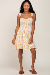 Yellow Floral Smocked Ruffle Strap Mini Dress