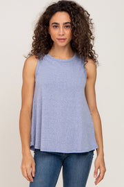 Blue Basic Heathered Tank Top