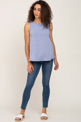 Blue Basic Heathered Tank Top