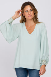 Mint Long Sleeve Crochet Lace Blouse