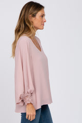 Pink Long Sleeve Crochet Lace Blouse