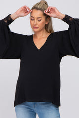 Black Long Sleeve Crochet Lace Maternity Blouse