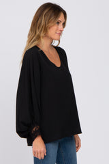 Black Long Sleeve Crochet Lace Blouse