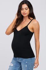 Black Ribbed V-Neck Maternity Tank Top