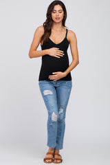 Black Ribbed V-Neck Maternity Tank Top