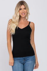 Black Ribbed V-Neck Maternity Tank Top