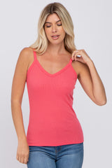 Coral Ribbed V-Neck Tank Top