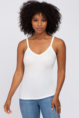 Ivory Ribbed V-Neck Tank Top