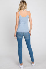 Light Blue Ribbed V-Neck Tank Top