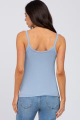 Light Blue Ribbed V-Neck Maternity Tank Top