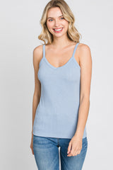 Light Blue Ribbed V-Neck Maternity Tank Top