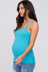 Aqua Ribbed Racerback Maternity Tank Top