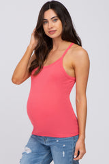 Coral Ribbed Racerback Maternity Tank Top