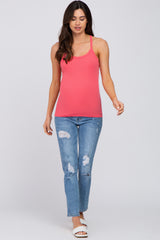 Coral Ribbed Racerback Maternity Tank Top