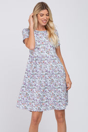 Blue Floral Short Sleeve Babydoll Dress