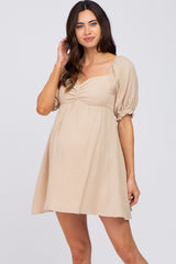 Beige Sweetheart Neckline Maternity Mini Dress