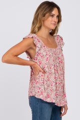 Mauve Floral Ruffle Strap Blouse