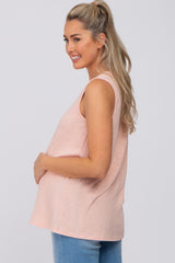 Peach Sleeveless Ribbed V-Neck Maternity Top