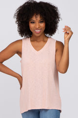 Peach Sleeveless Ribbed V-Neck Maternity Top