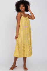 Yellow Gingham Ruffle Hem Maternity Midi Dress