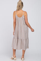 Peach Gingham Ruffle Hem Maternity Midi Dress