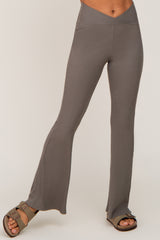 Olive Ribbed Layered V-Front Leggings