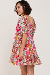 Fuchsia Floral Square Neck Ruffle Tiered Dress