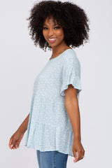 Light Blue Floral Ruffle Short Sleeve Tiered Top