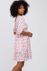 Ivory Floral Square Neck Ruffle Hem Dress