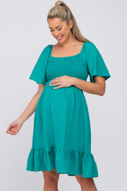 Jade Smocked Ruffle Hem Maternity Dress