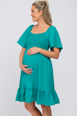 Jade Smocked Ruffle Hem Maternity Dress